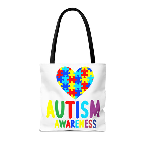 Autism Awareness Puzzle Heart Tote Bag, Autism Awareness, Love & Support, Eco-Friendly Shopping Bag, Gift for Friends & Family